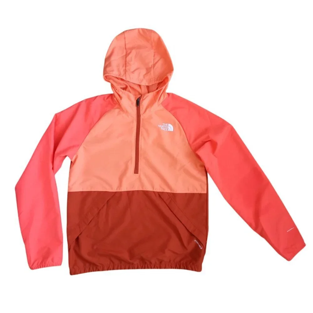 The North Face Youth XL Windbreaker Jacket Orange Colorblock Hooded Lightweight